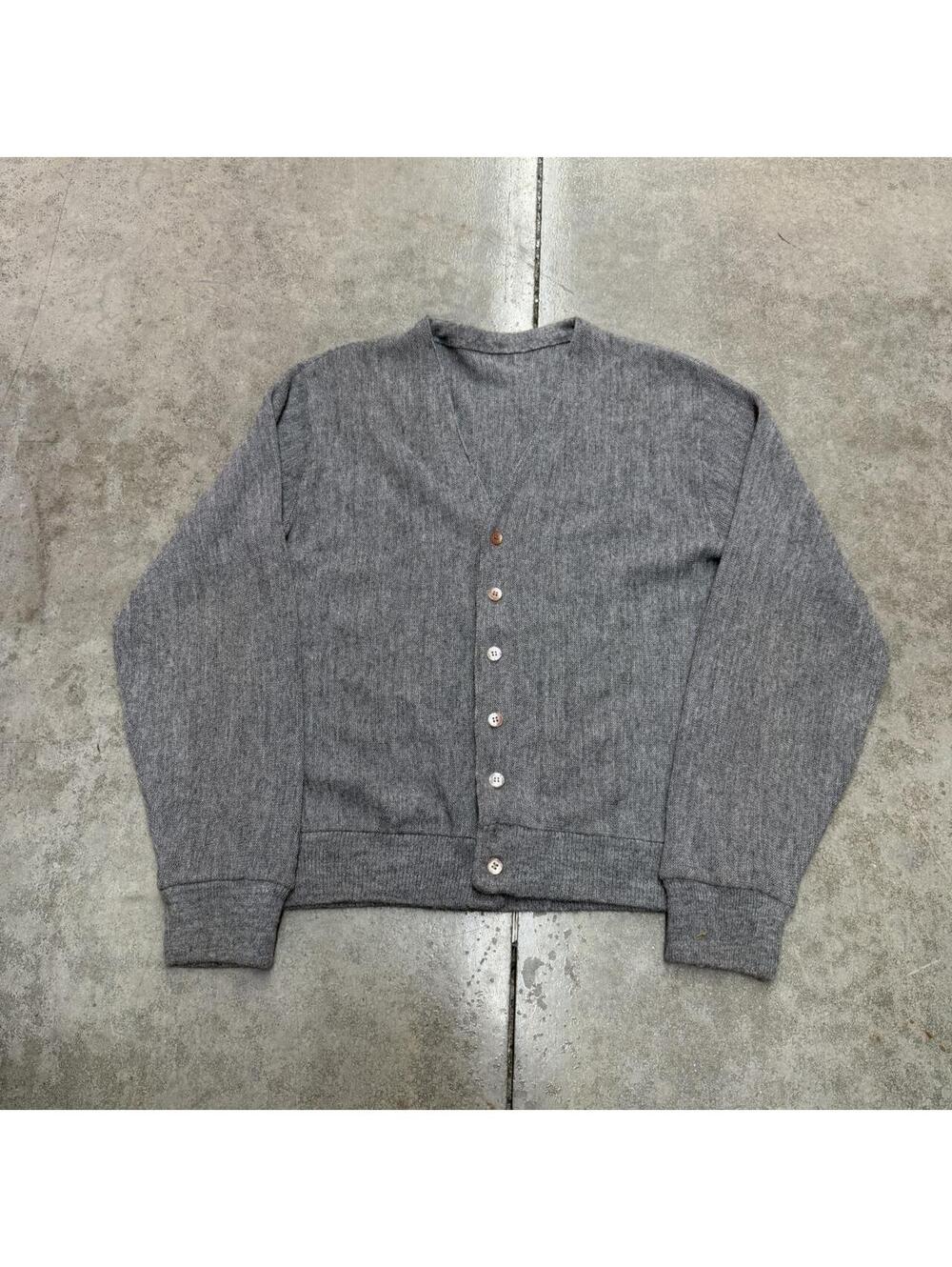 vintage grey knit made in usa cardigan sweater size large